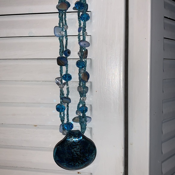 Vintage Seed beads , crystals,abalone shells pendent necklace - Picture 4 of 6